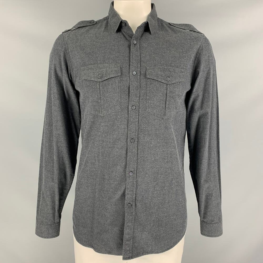 BURBERRY PRORSUM Fall 2010 L Gray Cotton Button Up Long Sleeve Shirt